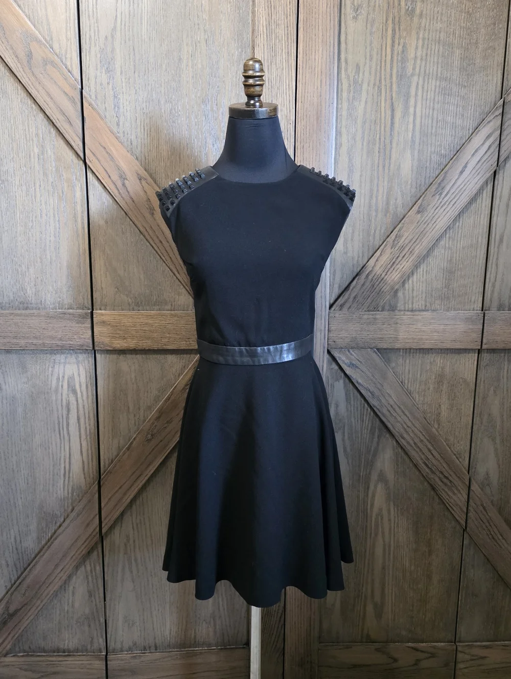 Alice + Olivia Black Mini Dress with Studded Shoulders - Picture 1 of 5